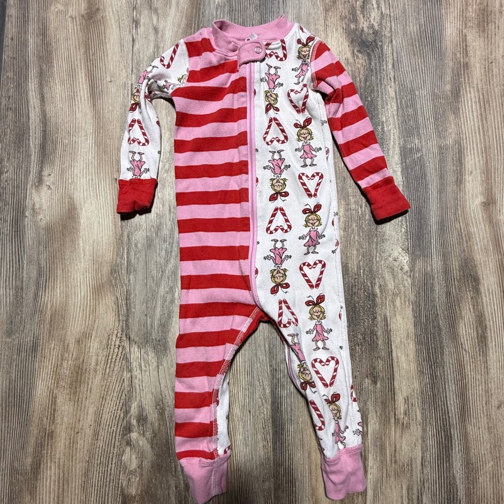 Hanna Andersson Grinch Cindy Lou Who Pink Striped Sleeper Whimsical